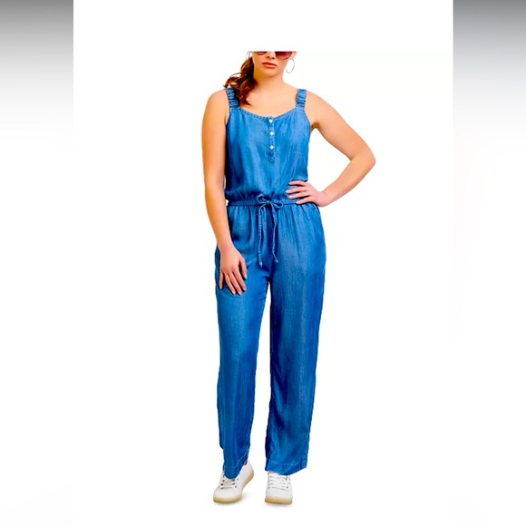 Black Tape_ Pants - Black Tape Chambray Jumpsuit